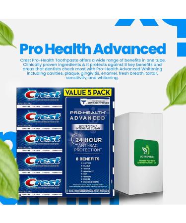 Crest Pro-Health Advanced White Toothpaste (5.8 oz 5 pk) - Teeth Whitening Kit with Gift Bundle: Smile Light Spring Guide Squeezer & No-Mess Caps | International Shipping Available - Buy Online on GoSupps.com