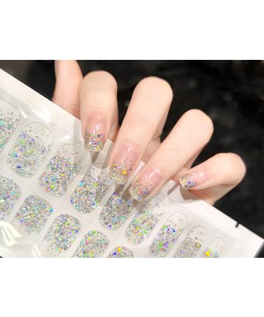 LIFOOST Full Cured Gel Nail Strips Glitter Gel Nail Polish Stickers 20 Extra-Long Gel Manicure Strips (glitter8)