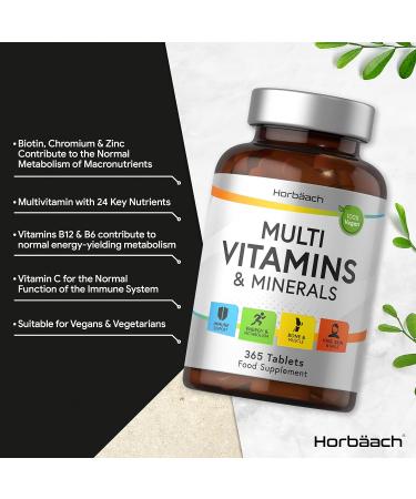 Multivitamin Tablets for Men and Women | 365 Count | with 24 Essential Nutrients Including Vitamin D B12 Zinc and Iron | 100% Vegan Supplement | by Horbaach - Buy Online on GoSupps.com