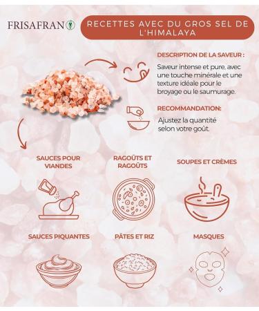 FRISAFRAN | Sel Rose De l'Himalaya Gros 500g | sel grain | 100% naturel et non raffin | Haute teneur en min raux | Origine Pakistan | GRAND | sel himalaya | Rose | sel himalaya rose | Pas D'additifs - Buy Online on GoSupps.com