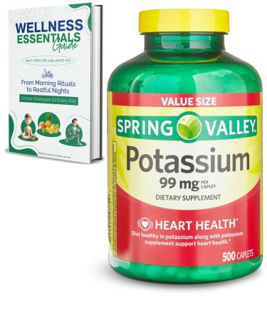 Potassium Supplement | Potassium | 500 Count Value Size | 99 mg is Formulated to Promote a Healthy Heart | Maintenance PH Balance Muscle and Nerve Cell Function | Potassium Gluconate