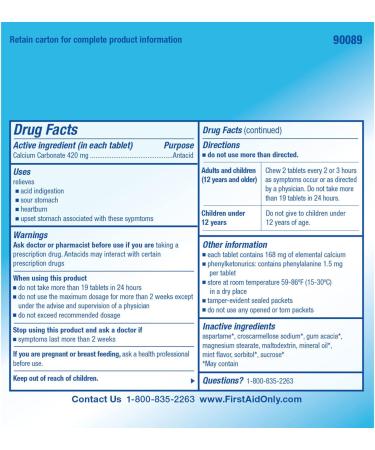 Buy PhysiciansCare Antacid Heartburn Medication - 2 Tablets per Packet Box of 50 | Fast International Shipping - Buy Online on GoSupps.com