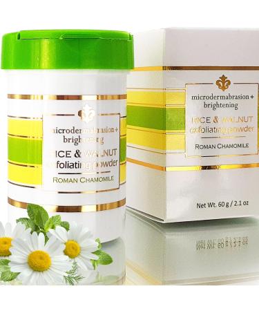 Rice and Walnut Exfoliating Powder (Roman Chamomile) - All Natural Scrub/Exfoliator for face - Pore purifying anti-aging ingredients fights wrinkles acne scars dry skin - 2.1 oz - Made in the USA