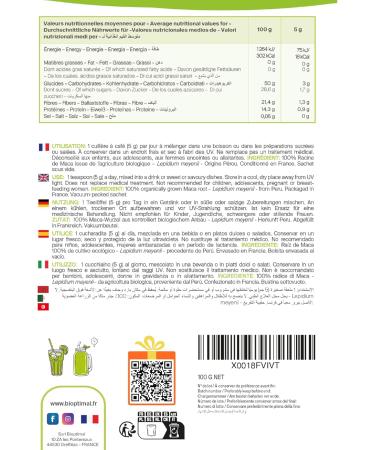 Maca Bio - Bioptimal - En Poudre - Racine de Maca Jaune du P rou - Energie Libido Sexualit Fertilit Homme Femme - Qualit Premium - 100% Pur - Conditionn en France - Certifi Ecocert - 100 g 100 g (Lot de 1) - Buy Online on GoSupps.com