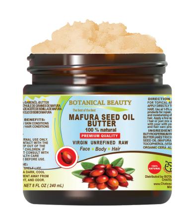 Botanical Beauty MAFURA SEED OIL BUTTER 100% Natural Pure Virgin Unrefined Raw for FACE SKIN BODY HAIR NAILS DRY SKIN. Mafura Seed Oil Shea Nut Butter Vitamin E Beeswax. 8 Fl oz 240 ml