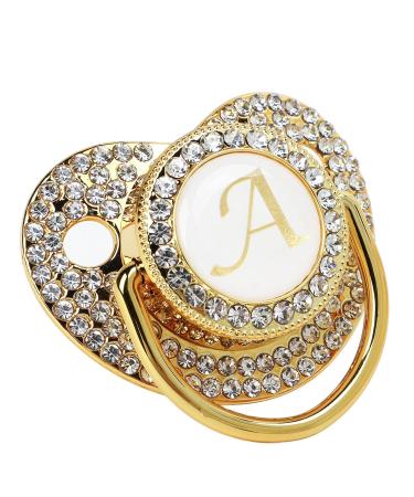Personalized Baby Bling Pacifier Clip - Curved Gold Clip with Dust Protection | 26 Letters for Babies 6-18 Months (Letter A) - Buy Online on GoSupps.com