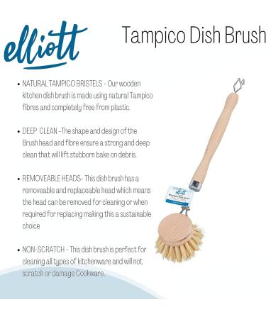Elliott Wooden dish brush with Natural tampico fibres Long reach washing up brush ideal for cleaning glasses plates pots and pans replacable brush heads available. Regular Dishbrush - Buy Online on GoSupps.com