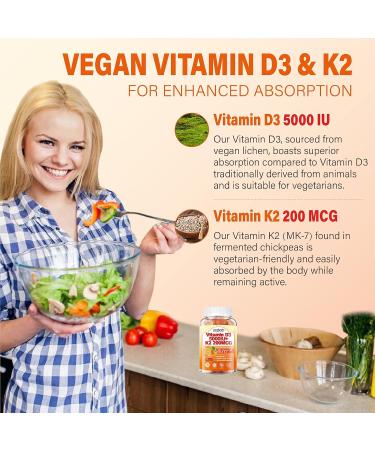 2Packs Vitamin D3 K2 Gummies for Adults, Sugar-Free Vitamin D3 5000IU + K2(MK-7) 200mcg Supplement with Vitamin B Complex & Vitamin C E Supports Bone, Muscle, Teeth & Immune, Vegan, Gluten Free 120 Count - Buy Online on GoSupps.com