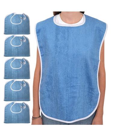 Terry Cloth Bibs - 5 Dining Clothing Protectors - Terry Bib Cloth Protector Washable and Reusable Bibs Clothing Protectors for Elderly Seniors