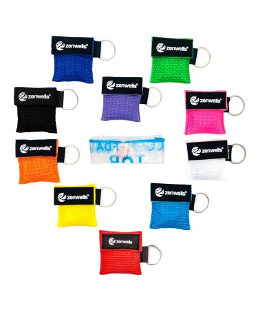 Ventilation mask keychain 10 pieces (colorful) - CPR mask face shield - first aid ventilation masks for adults and children - perfect protection for emergencies