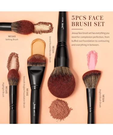 Jessup Large Face Makeup Brushes Set - 5pcs Synthetic Brushes for Foundation, Powder, Contour, Blusher & Highlighter - Phantom Black T273 - Buy Online on GoSupps.com