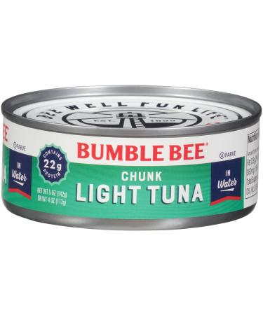 Bumble Bee Chunk Light Tuna In Water, 5 oz Cans (Pack of 24) - Wild Caught Tuna - 22g Protein Per Serving - Non-GMO Project Verified, Gluten Free, Kosher - Great For Tuna Salad & Recipes Chunk Light in Water 5 Ounce (Pack