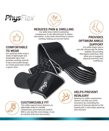 PhysFlex Ankle Brace 2 Pack - Compression Sleeve with Adjustable Strap for Sprained Ankle, Achilles Tendon, Plantar Fasciitis - Ideal for Men & Women - Gray - Buy Online on GoSupps.com