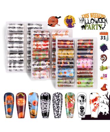 30 Rolls Halloween Nail Foil Transfer Stickers Kalolary Nail Decals with Halloween Pumpkin Spider Vampires Devil Design Nail Art Accessories Halloween Nail Wraps for Girls Women DIY Nail Decoration
