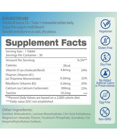 Pentavite Cal-Zing Calcium with Taurine and Vitamin D3 Yogurt Chewable Supplements for Women and Men Strong Bones & Teeth Energy Support Laser Focus and Healthy Metabolism 90 Days Supply - Buy Online on GoSupps.com