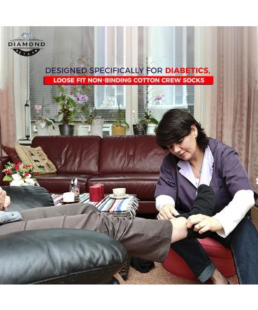 Diamond Star Diabetic Socks - Non-Binding Cotton Crew 24 Pairs - Grey 10-13 Men Women - Buy Online on GoSupps.com