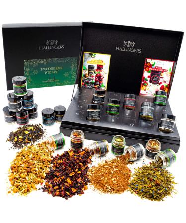 Hallinger's happy festival - Green/Golden Stars - Tea Advent calendar Handmade vegan & gluten -free in screw glasses (set) - Mother's Day gift & gift ideas for Father's Day |General CHANUKKA Freundsch 24er tea advent calendar - happy festival / Green