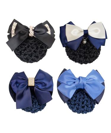 AUEAR  4 Pcs Satin Hair Bow with Snood Net Barrette Bowknot Hair Clip Bun Cover Hairnets for Women