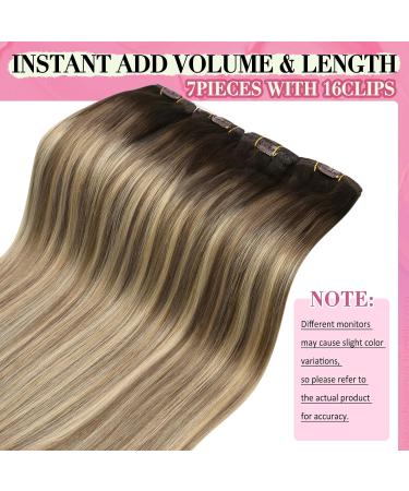 Youngsee 40cm Clip-In Real Hair Extensions - Balayage Brown Ombre Blonde 120g (7 Pieces) for Women - Buy Online on GoSupps.com
