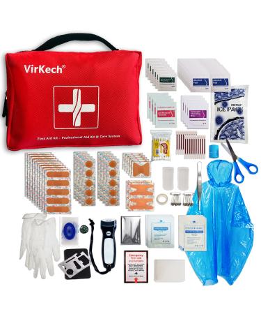 VirKech 261 Pieces First Aid Kit with Multiple Organized Compartments  All-Purpose Trauma Emergency Aid Kits for Home  Travel  Outdoor  Camping  Hiking  Office  Cycling  and Car (261pcs)