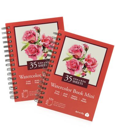Art-n-Fly 5.5 x 8.5 in Watercolor Sketchpad Mini Book - 2 pack x 35 Sheets Each- Spiral Bound and Microperforated - 300gsm / 140lb 8.5x5.5 - Buy Online on GoSupps.com