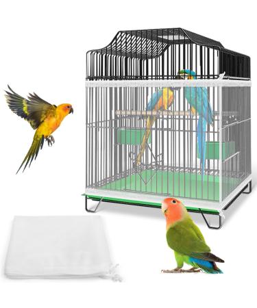 Bissap Bird Cage Seed Catcher, 59-86'' X16'' Universal Birdcage Net Nylon Adjustable Mesh Stretchy Skirts Cover for Parrot Cage Seed Guard (Not Include Birdcage)- White