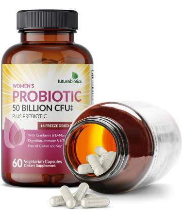 Futurebiotics Women's Probiotic 50 Billion CFU + Prebiotic with Cranberry & D-Mannose Digestion Immune and Urinary Tract Support Non-GMO 60 Vegetarian Capsules - Buy Online on GoSupps.com