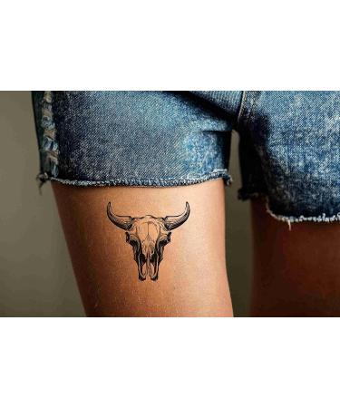 DopeTattoo Bull Skull Temporary Tattoos - 6 Sheets for Neck, Arm, & Chest - Unisex Adult Body Art - Buy Online on GoSupps.com