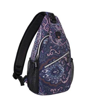 MOSISO Sling Backpack Travel Hiking Daypack Pattern Rope Crossbody Shoulder Bag Navy Blue Base Totem Texture