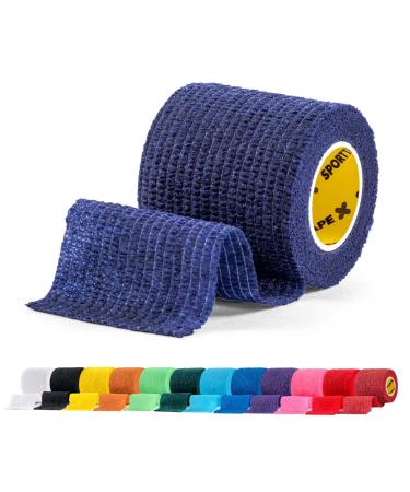 SPORTTAPE Self-Adhesive Football Sock Tape | 5cm x 4.5m - Navy Blue | Cohesive Bandage Sock Wrap Shin Pad Tape | Goalkeeper Wrist Tape & Football Ankle Tape | Pet & Vet Wrap for Dogs - Single Roll Navy Blue 5x450 cm (Pack of 1)