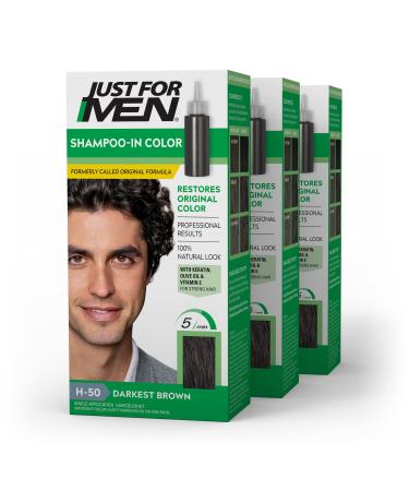 Just For Men Shampoo-In Color (Formerly Original Formula)  Mens Hair Color with Keratin and Vitamin E for Stronger Hair - Darkest Brown  H-50  Pack of 3 3 Count (Pack of 1) Darkest Brown H-50 - Buy Online on GoSupps.com