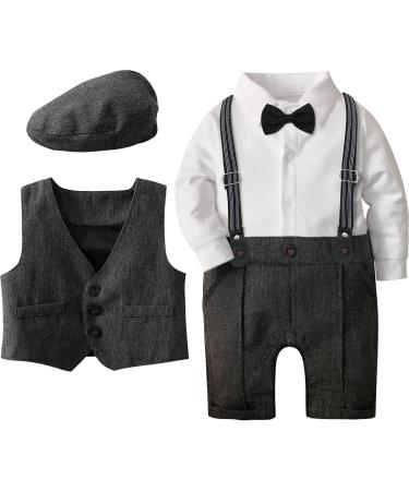 mintgreen Baby Boy Romper Suits Infant Gentleman Jumpsuit Bow Tie Waistcoat Outfits 12-18 Months Dark Gray