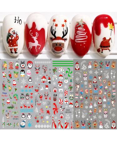 10 Sheets Christmas Nail Art Stickers Decals Self-Adhesive Pegatinas Uas Navidad Cute Winter Holiday Red Xmas Snowflakes Nail Supplies Nail Art Design Decoration Accessories
