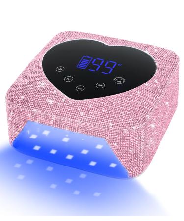 UV Light for Nails 74W Cordless Rechargeable UV Nail Lamp Fast Nails Dryer Curing Lamp for Salon & Home Gel Nail Polish UV Light with 5 Timer Setting Touch Control & Auto Sensor Pink Diamond