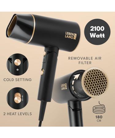 LEBENLANG Hair Dryer Ionic 2100W - Anti-Spliss with Cold Air Mode | Powerful Portable Travel Hairdryers for Women & Men Mens I UK Lightweight Hairdryer F hn F n Hair dryers Hair-Dryer Blow Hair Drier Black & Gold - 2100w - Foldable - Buy Online on GoSupps.com