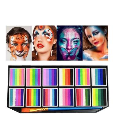 Face Makeup Palette | Face and Body Makeup Water-Based Smear-Resistant Washable 12 Grids with Markers and Brushes for Women Girls Parties Halloween Sports and