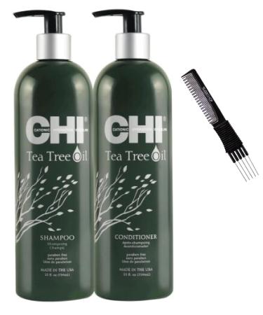 Tea Tree Shampoo & Conditioner Duo Set XXL Size Sulfate & Paraben Free MADE IN USA (with Premium Carbon Teasing Comb) Tea Tree Oil - Shampoo (25 oz) + Conditi. (25 oz)
