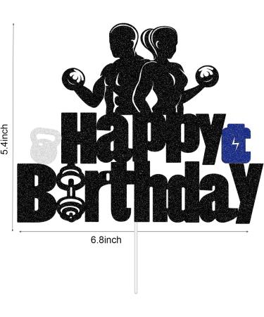 G-LOVELY'S Gym Happy Birthday Cake Toppers Glitter Fitness Themed Double Sided Cake Decorations Blue Silver Cupcake Toppers Kettlebell Dumbbell Energy Bottle Party Decor Supplies for Men Women Boys - Buy Online on GoSupps.com