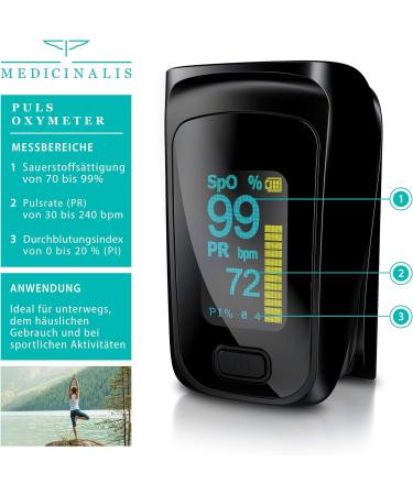 Buy Medicinalis Pulse Oximeter - Accurate SpO2 & Pulse Measurement | OLED Display Battery Indicator One-Touch Operation - Black - Buy Online on GoSupps.com