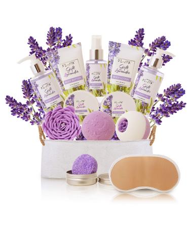 Spa Gift Baskets for Women Lavender Bath and Body At Home Spa Kit Mothers Day Spa Gifts Ideas - Luxury 15pcs with Bath Bombs, Shampoo Bar, Eye Mask, Shower Gel, Bubble Bath, Salts, Body Scrub Lotion