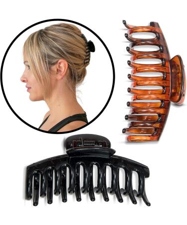 2PCS Non-Slip Hair Claw Clips Set for Women & Girls - Strong Hold, Fine Hair Grip in Black/Brown - Buy Online on GoSupps.com