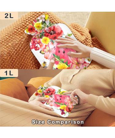 NAANLE Bee Poppy Flower Watermelon Heat Bottle - 1L Transparent Hot Water Bottle with Cover for Pain Relief & Therapy - Ideal for Bed Hands & Feet - Buy Online on GoSupps.com