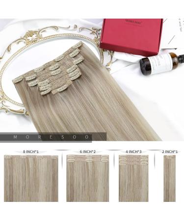 Moresoo Clip-In Extensions Real Hair - Ash Blond & Platinum Blonde - 120g 7pcs 40cm #P18/613 - Premium Quality Hair Clips - Buy Online on GoSupps.com