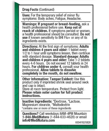 BHI Flu + Cold Multi-Symptom Relief - Natural Non-Drowsy Remedy with 11 Homeopathic Active Ingredients - 100 Tablets - Buy Online on GoSupps.com