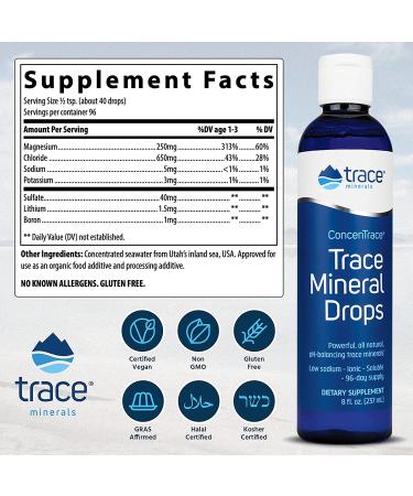 Concentrace Trace Mineral Drops 8 Fl Oz Liquid - Essential Electrolytes and Minerals - Buy Online on GoSupps.com