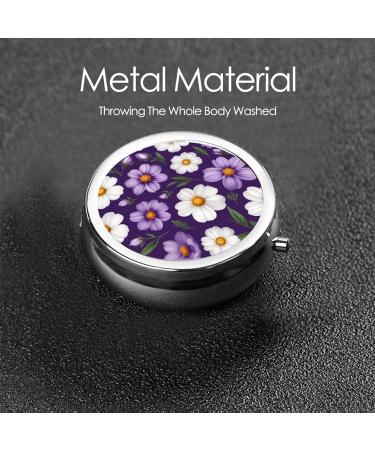 Buy Purple White Floral Printed Pill Organizer - Round Travel Mini Medicine Box for Purse - Iron Plating One Size - Buy Online on GoSupps.com