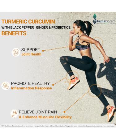 AzmaBiotech Turmeric Supplements for Joint & Gut Health 1050mg Curcumin with Black Pepper Ginger & Probiotics 10 Billion CFU Advanced Inflammation Relief Vegan Non-GMO 90 Veggie Capsules Made in Canada Tumeric Curcumin with Ginger & Black Pepper - Buy Online on GoSupps.com
