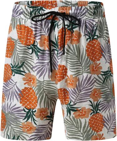 BEUU Cotton Linen Hawaiian Set - Summer Short Sleeve Shirt and Boho Shorts - Orange Large - Buy Online on GoSupps.com