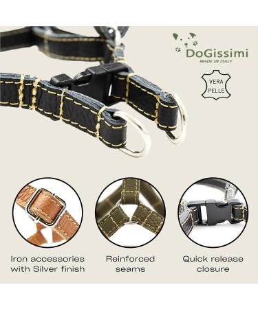 Dogissimi Adjustable Leather Dog Harness for Small & Medium Dogs | Handmade in Italy | Ergonomic Durable & Stylish (S Black) - Buy Online on GoSupps.com