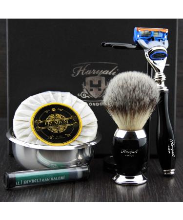 6 Pc Men's Shaving Kit - 5 Edge Razor Synthetic Badger Hair Brush Stand Soap & Bowl - Perfect Men's Grooming Set for Smooth Shaves - Buy Online on GoSupps.com